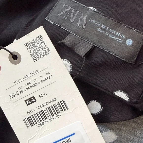 Zara Black Halter Polka Dot Top with White Spots - Picture 2 of 6